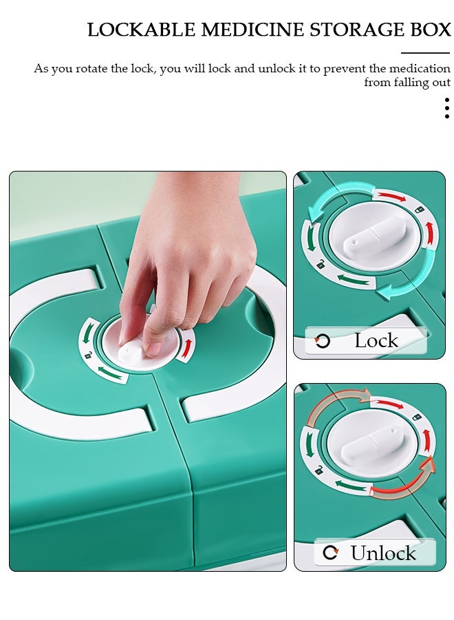 DUNISO صندوق تخزين الطب العائلي، صندوق إسعافات أولية قابل للطي بطبقتين مزدوجتين مع غطاء قفل ومقبض، حافظة أدوات حرفية متعددة الاستخدامات متينة من البلاستيك، صندوق طوارئ احترافي للاستخدام في المنزل والسفر والسيارة والتخييم والمكتب - Image 5