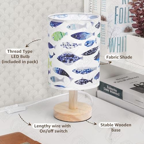 ABOUT SPACE Night Lamp - Fish Themed Bedside Reading Lamp With Wooden Base For Night,Bed Room,Living Room,Home & Decor- Cylindrical Lamp Shades For Living Room With Light (Bulb Included),Incandescent - Image 3