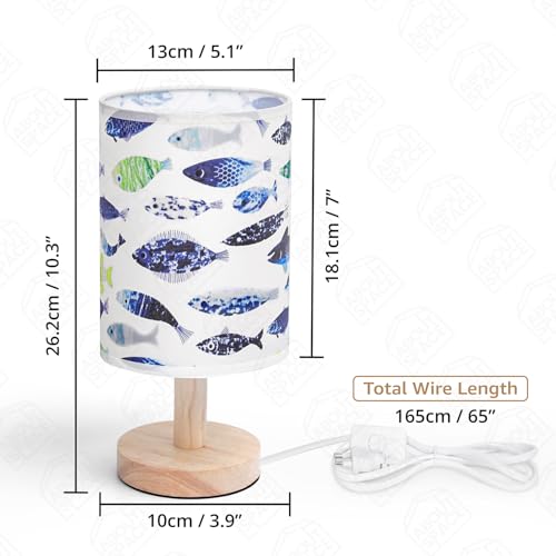 ABOUT SPACE Night Lamp - Fish Themed Bedside Reading Lamp With Wooden Base For Night,Bed Room,Living Room,Home & Decor- Cylindrical Lamp Shades For Living Room With Light (Bulb Included),Incandescent - Image 2