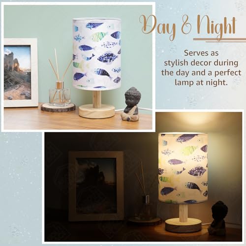 ABOUT SPACE Night Lamp - Fish Themed Bedside Reading Lamp With Wooden Base For Night,Bed Room,Living Room,Home & Decor- Cylindrical Lamp Shades For Living Room With Light (Bulb Included),Incandescent - Image 5