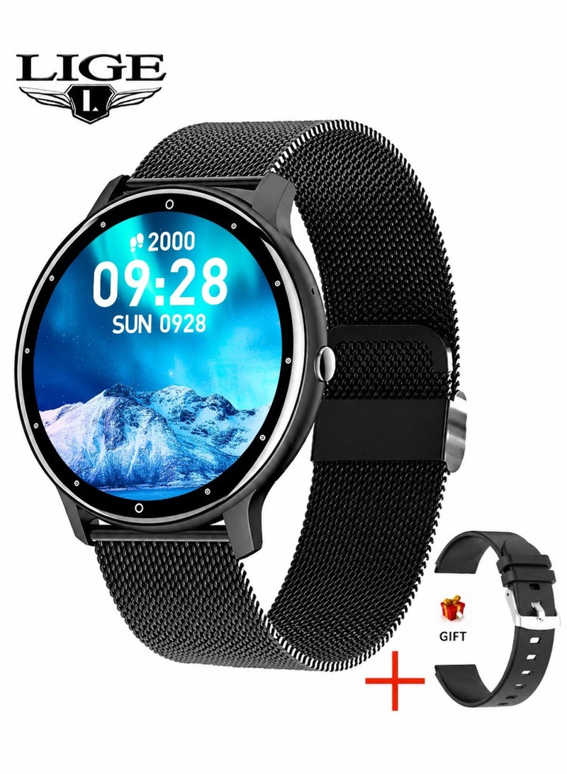 LIGE Top Fashion Smart Watch For Men ,240ppi High Resolution 1.28-Inch HD Color Screen ,100+ Sports Modes And Heart Rate Monitoring ,AI Voice Assistant Call Anytime Instant Communication ,IP67 Waterproof ,230mAh Battery Capacity Mesh+Silicone Strap Wristwatches Black - Image 1