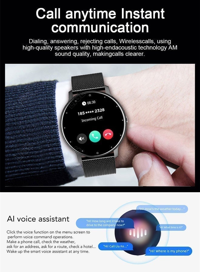 LIGE Top Fashion Smart Watch For Men ,240ppi High Resolution 1.28-Inch HD Color Screen ,100+ Sports Modes And Heart Rate Monitoring ,AI Voice Assistant Call Anytime Instant Communication ,IP67 Waterproof ,230mAh Battery Capacity Mesh+Silicone Strap Wristwatches Black - Image 4