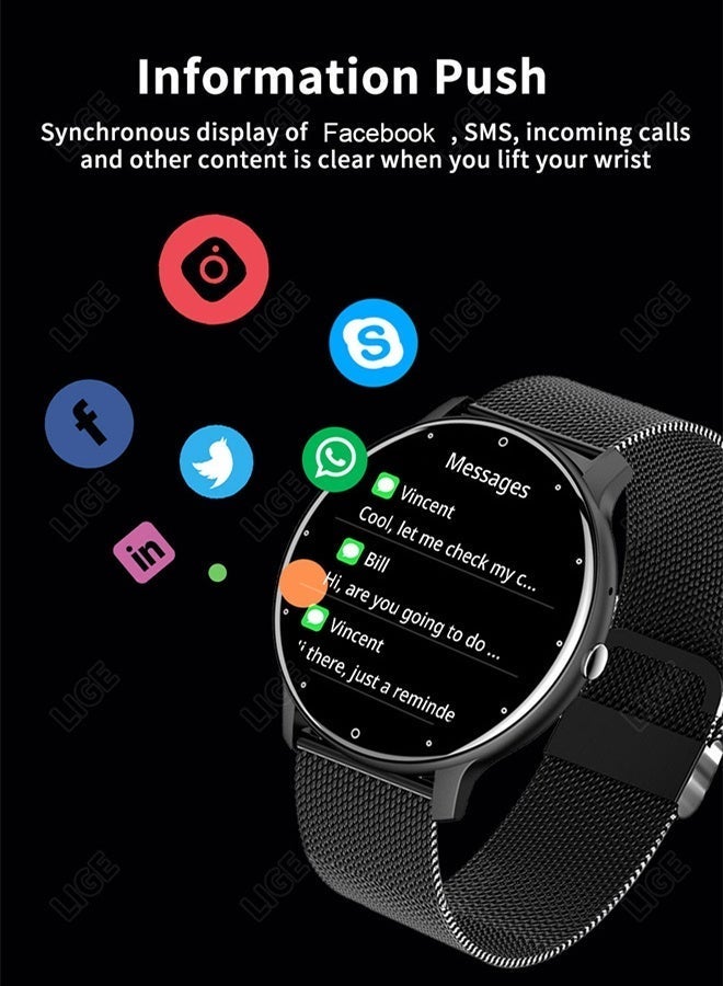 LIGE Top Fashion Smart Watch For Men ,240ppi High Resolution 1.28-Inch HD Color Screen ,100+ Sports Modes And Heart Rate Monitoring ,AI Voice Assistant Call Anytime Instant Communication ,IP67 Waterproof ,230mAh Battery Capacity Mesh+Silicone Strap Wristwatches Black - Image 5