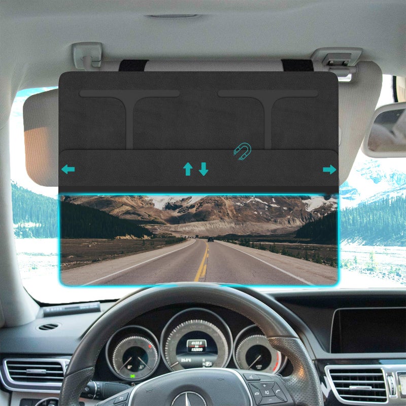 NAZZO Car Visor Extender Sun Blocker, Polarized Sunvisor Extension with Removable Magnetic PC Lens, Anti Glare Car Visor Extended for Safe Driving, Universal for SUV, Family Automotive, Black - Image 1