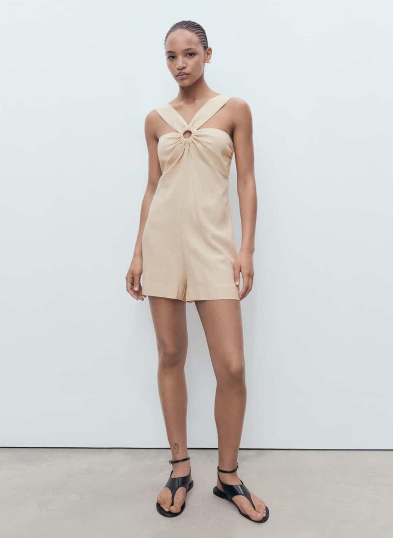 MANGO Linen Jumpsuit With Hoop Detail  - Image 1