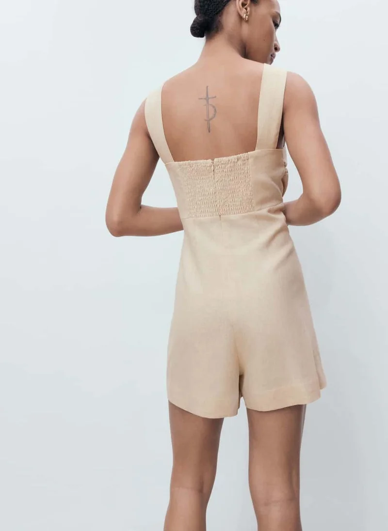 MANGO Linen Jumpsuit With Hoop Detail