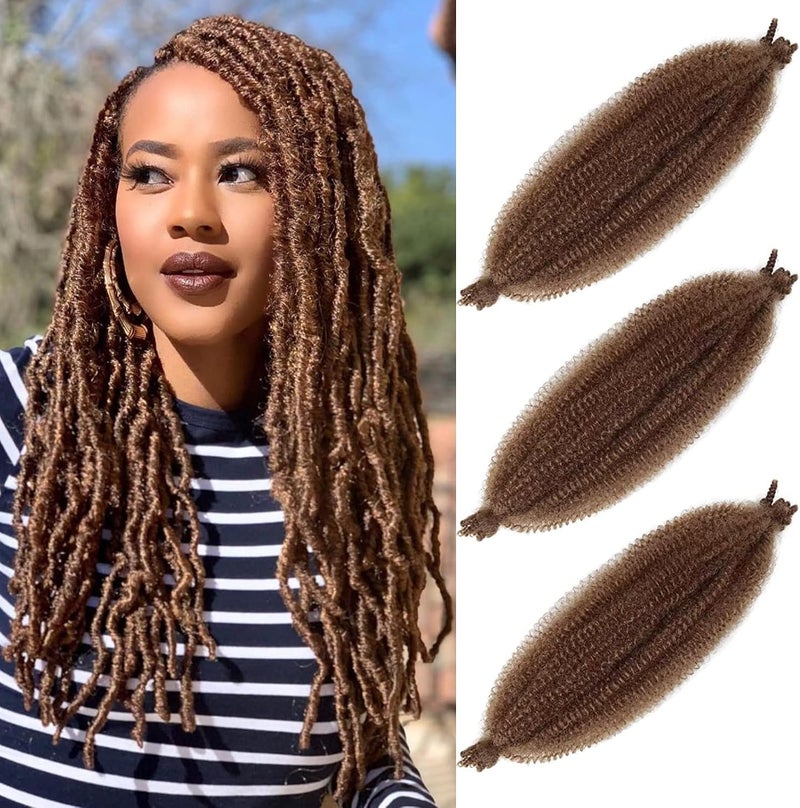 Chicmoi Springy Afro Twist Hair 16 Inch Cuban Twist 30# Marley Braiding Hair Soft Synthetic Curly Brown Extensions for Distressed Faux Locs (16 Inch, Pack of 3, 30#) - Image 1