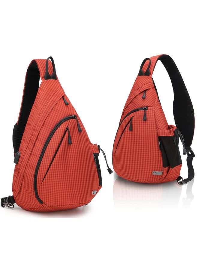 TurnWay Water-Proof Sling bag/Crossbody Backpack/Shoulder Bag with USB Charging Port for Travel, Hiking, Cycling, Camping (Orange Grid) - Image 1