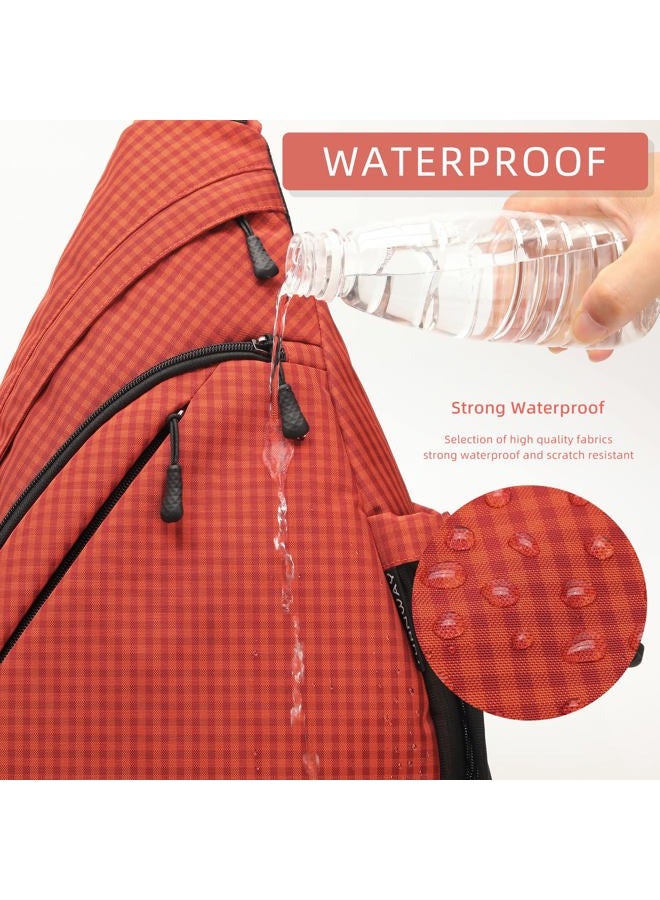 TurnWay Water-Proof Sling bag/Crossbody Backpack/Shoulder Bag with USB Charging Port for Travel, Hiking, Cycling, Camping (Orange Grid) - Image 5