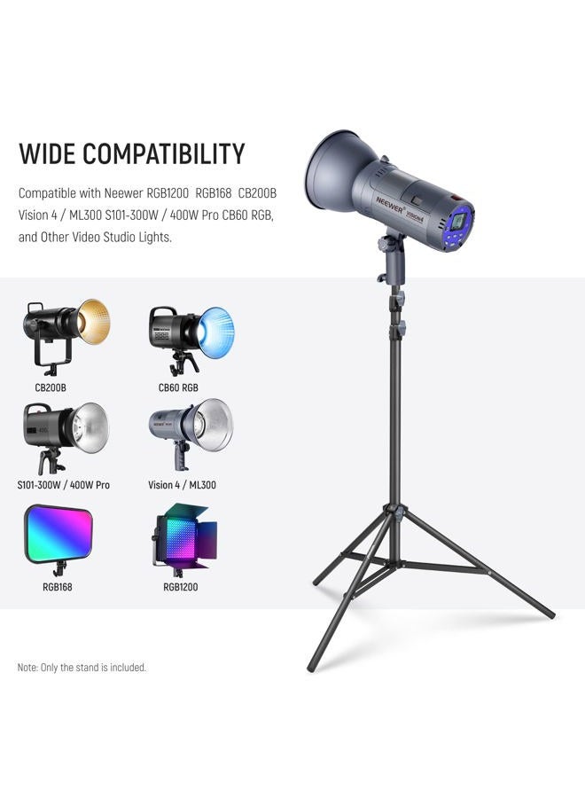 Neewer Photography Light Stand 2.85-6.6ft/87-200cm, Spring Loaded Aluminum Tripod Stand with ø28mm Thicker Tube Diameter for Ring Light/LED Light/Strobe Flash/Softbox, Max Load 22lbs, ST-200 - Image 4
