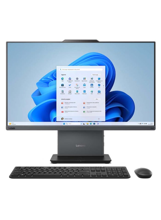 لينوفو جهاز ThinkCentre neo 50a 24 AIO بشاشة 23.8 بوصة عالية الدقة بالكامل (1920x1080)، معالج Core i7-13620H، ذاكرة وصول عشوائي 16 جيجابايت DDR5، قرص صلب SSD سعة 512 جيجابايت، معالج رسومات Intel UHD، نظام التشغيل Windows 11، يدعم اللغتين الإنجليزية والعربية، لون رمادي قمري الإنجليزية/العربية - Image 1