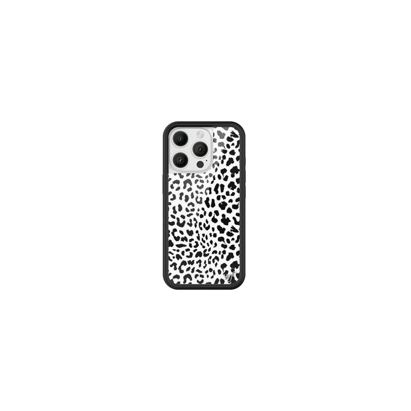 Wildflower Cases - Compatible with iPhone 16 Pro | Protective Black Bumper, 6.5ft Drop Test Certified, Women Owned Small Business | Animal Leopard White Black Floral Cute Trendy | Snow Meow - Image 1
