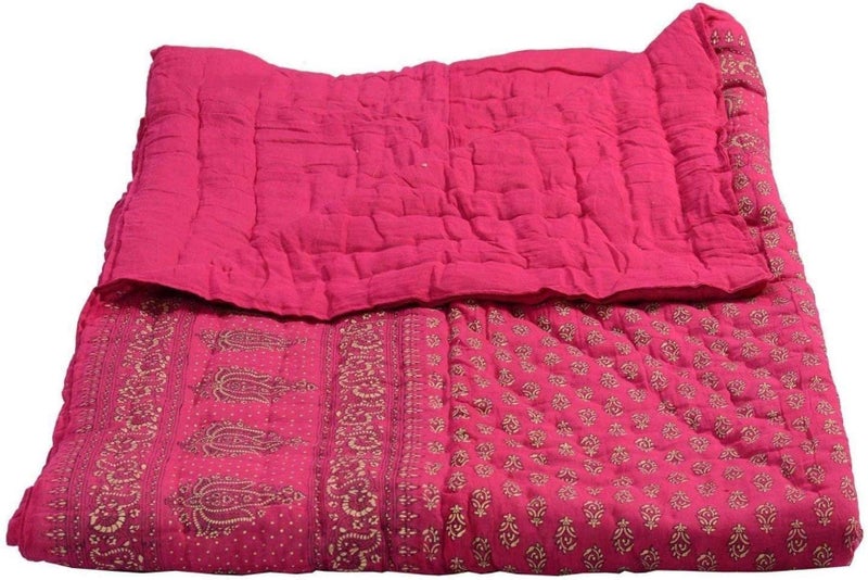 LOARSHY Pure Cotton Floral Quilt | Lightweight and Warm Jaipuri Rajasthani Single Bed Razai | Soft Razai for Summer and Winters |Gift Item (Pink) - Image 3