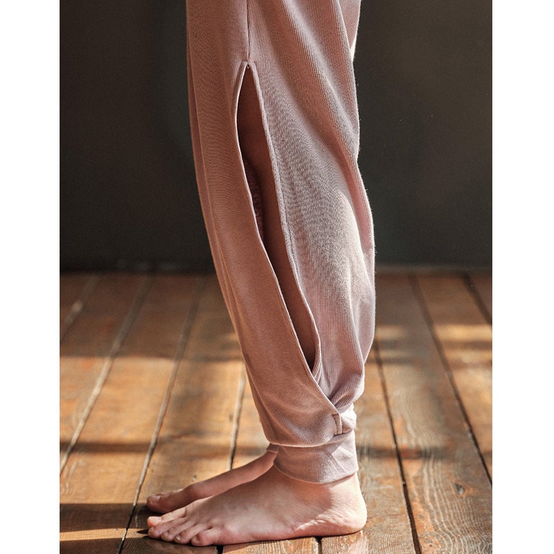 2023 New Summer Loose Yoga Pants With Leg-Tie Breathable Ribbed Slimming Look Waist Cut Out Sports Fitness Leg-Tie Pants - Image 4