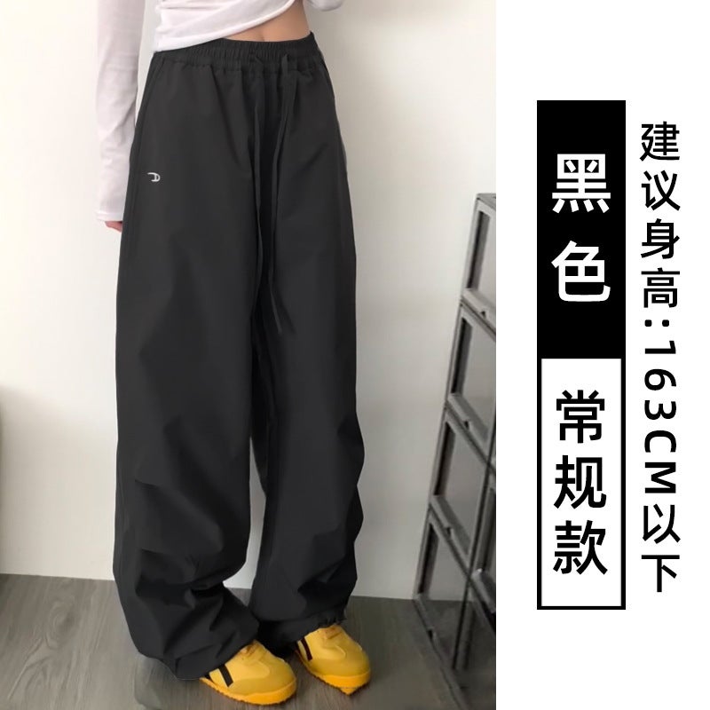 American Sports Crock Pants Womens Summer 2025 New High Waist Loose Casual Casual Style Small Straight Quick-drying Pants Black [regular style] 