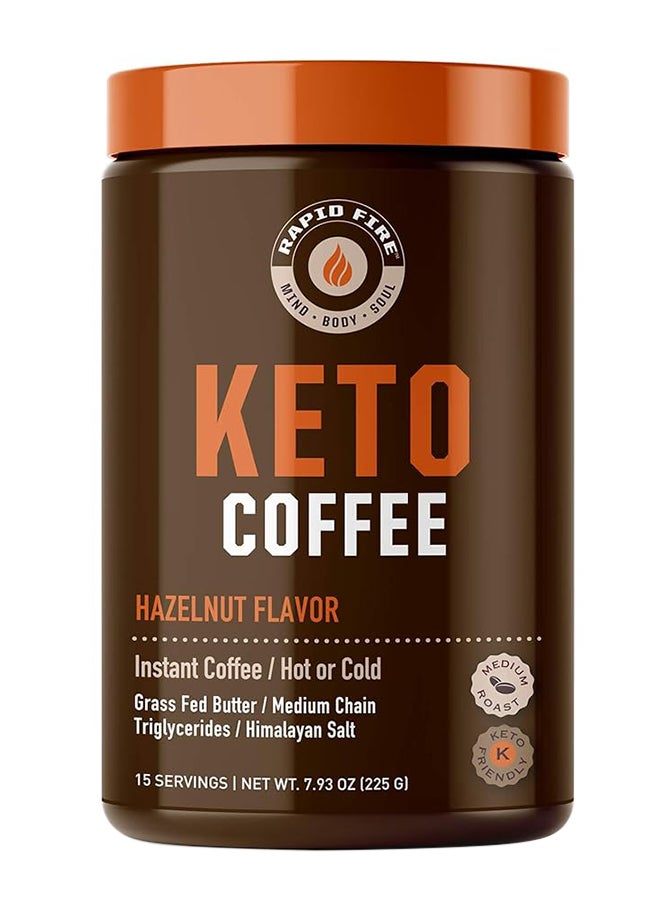 Rapid Fire Keto Coffee Hazelnut Flavor Instant Coffee Hot/Cold Enriched With Grass Fed Butte 15 Servings 225 G - Image 1