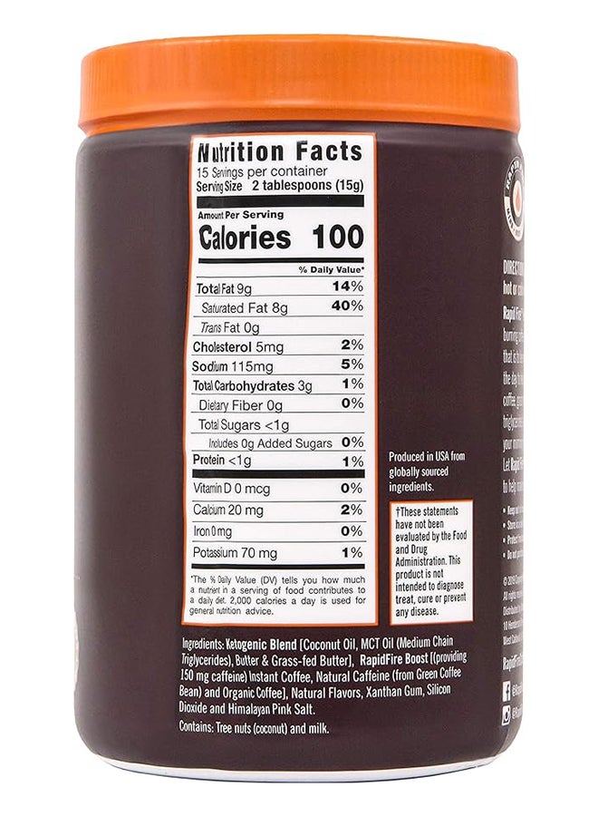 Rapid Fire Keto Coffee Hazelnut Flavor Instant Coffee Hot/Cold Enriched With Grass Fed Butte 15 Servings 225 G - Image 3