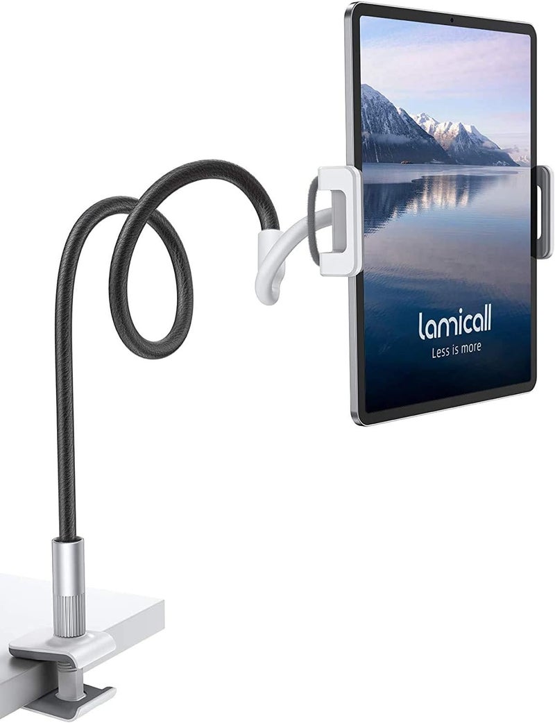 Lamicall Tablet Holder, Tablet Holder Stand for Bed Gooseneck 360 Flexible Lazy Arm Clamp Mount Bracket for 4.7~10.5" iPad Air Pro mini, Galaxy Tab, Smartphones, Switch (Black) - Image 1
