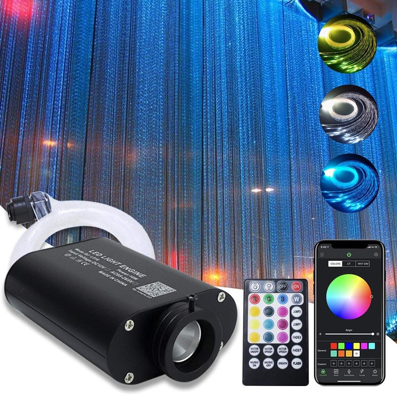 Amki 16W RGBW Fiber Optic Curtain Light Kit, 300 Strands Flash Point Waterfall Curtain Lights Kit with Sound Smart App Control 0.04in/1mm 6.5ft/2m Fiber Optic Cable for Home Window Decor - Image 1