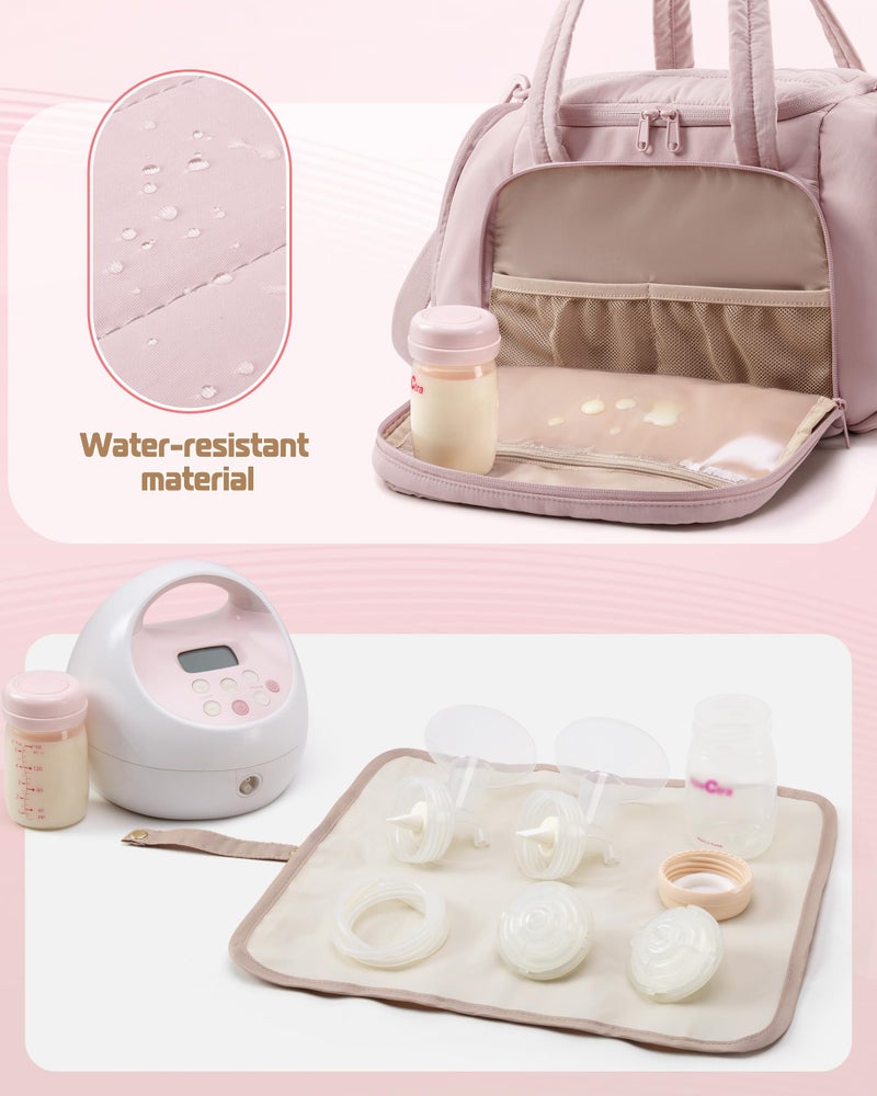 Marscamd Quilted Breast Pump Bag Compatible with Spectra S1 and S2, Pumping Bag with Cooler Compartment and a Drying Mat, Pink - Image 5