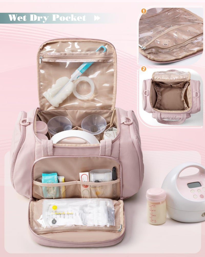Marscamd Quilted Breast Pump Bag Compatible with Spectra S1 and S2, Pumping Bag with Cooler Compartment and a Drying Mat, Pink - Image 3