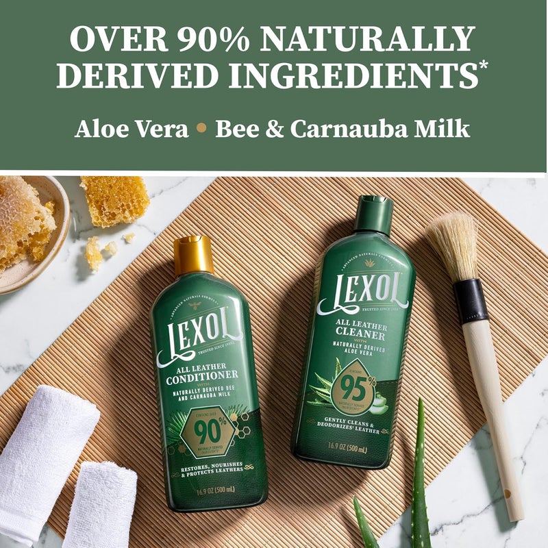 LEXOL Advanced Naturals Leather Care Kit with All Leather Cleaner, Conditioner, 2 Cotton Cloths and Natural Bristle Brush, Great for Car Interiors, Furniture, Bags, Boots, Baseball Gloves, 5 Piece Kit - Image 3