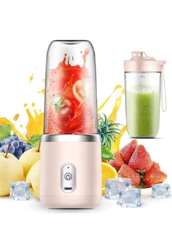 ارواق خلاط شخصي محمول للعصائر والميلك شيك والعصائر - خلاط USB قابل لإعادة الشحن مع 6 شفرات آمنة للطعام، عصارة صغيرة سهلة السفر للمنزل والمكتب ولأطعمة الأطفال، لون وردي - Image 1