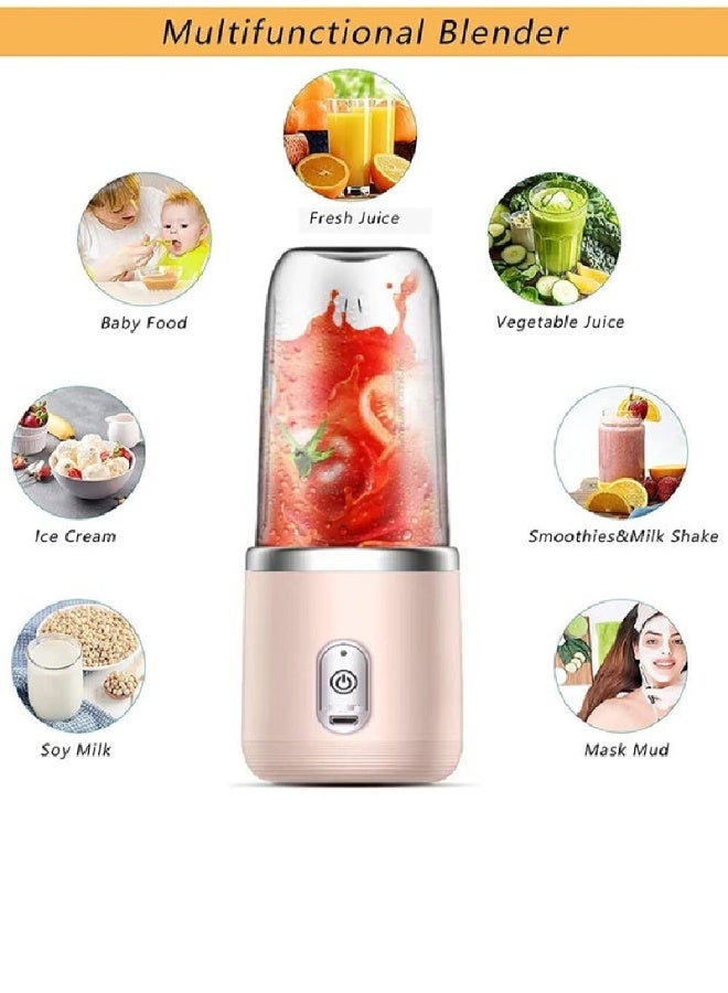 ارواق خلاط شخصي محمول للعصائر والميلك شيك والعصائر - خلاط USB قابل لإعادة الشحن مع 6 شفرات آمنة للطعام، عصارة صغيرة سهلة السفر للمنزل والمكتب ولأطعمة الأطفال، لون وردي - Image 2