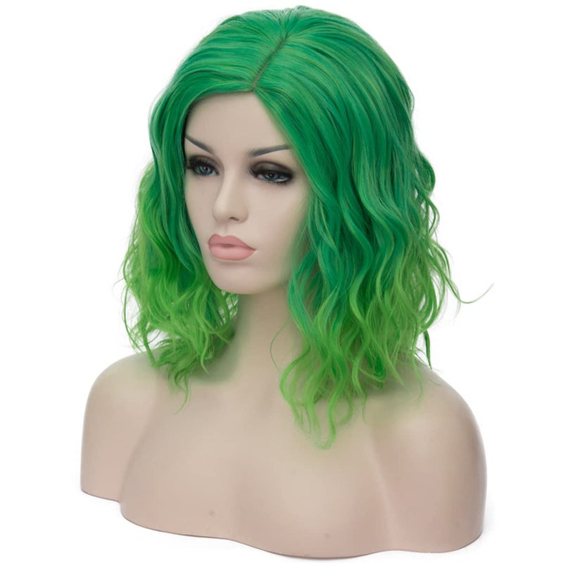 Mildiso Green Wigs for Women 14'' Short Green Wig St Patricks Day Cute Fashion Curly Wavy Synthetic Wigs for Party Costume Halooween M004G - Image 4