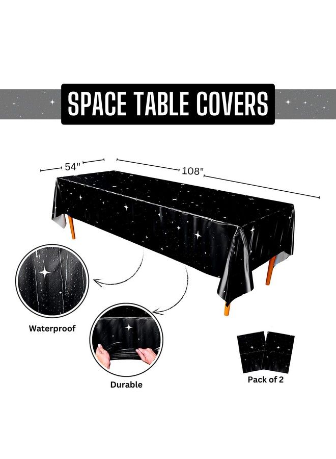 Blue Orchards Space Party Table Covers (Pack Of 2) 54"X108" Xl Space Theme Party Supplies Stars Birthday Party Galaxy Tablecloth Plastic Outer Space Table Cover Night Sky Tablecloth - Image 3