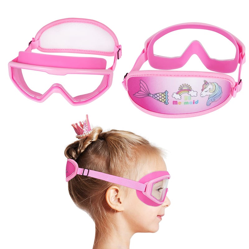 RUIGAO Girls Swim Goggles, Fabric Strap,Unicorn/Mermaid Pink Goggles for Kids swimming 3-8 - Image 1