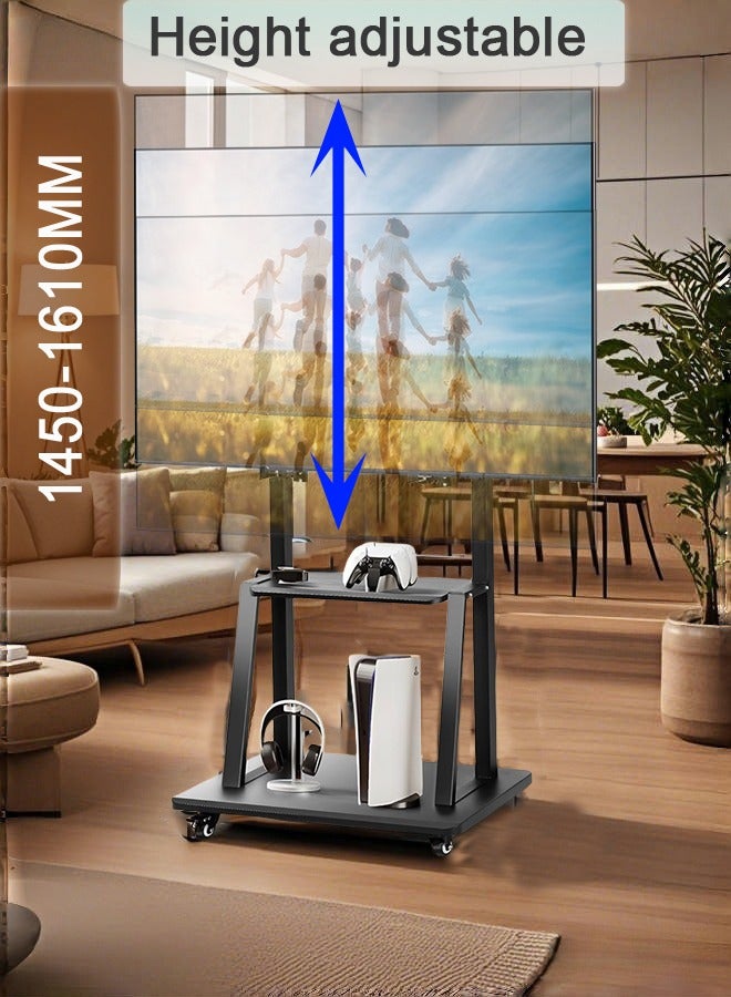 Mobile Rolling TV Cart for 32-70 inch LCD LED 4K Flat Curved TV, Heavy Duty Adjustable Height TV Stand with Lockable Wheels, Max VESA 600x400mm, Up to 70kg