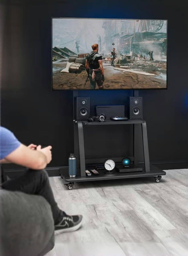 Bolivia's Mobile Rolling TV Cart for 32-70 inch LCD LED 4K Flat Curved TV, Heavy Duty Adjustable Height TV Stand with Lockable Wheels, Max VESA 600x400mm, Up to 70kg  - Image 4