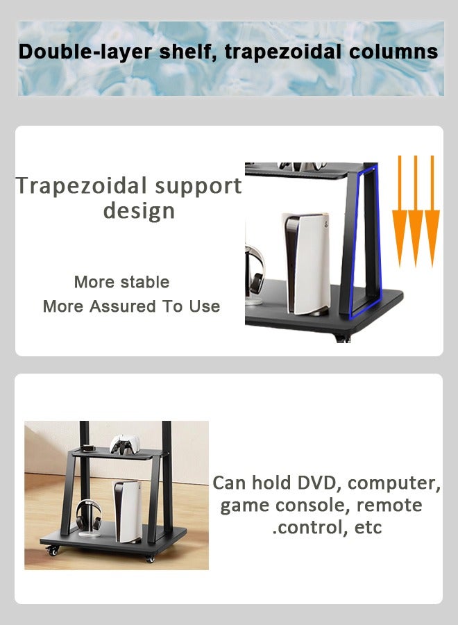 Mobile Rolling TV Cart for 32-70 inch LCD LED 4K Flat Curved TV, Heavy Duty Adjustable Height TV Stand with Lockable Wheels, Max VESA 600x400mm, Up to 70kg