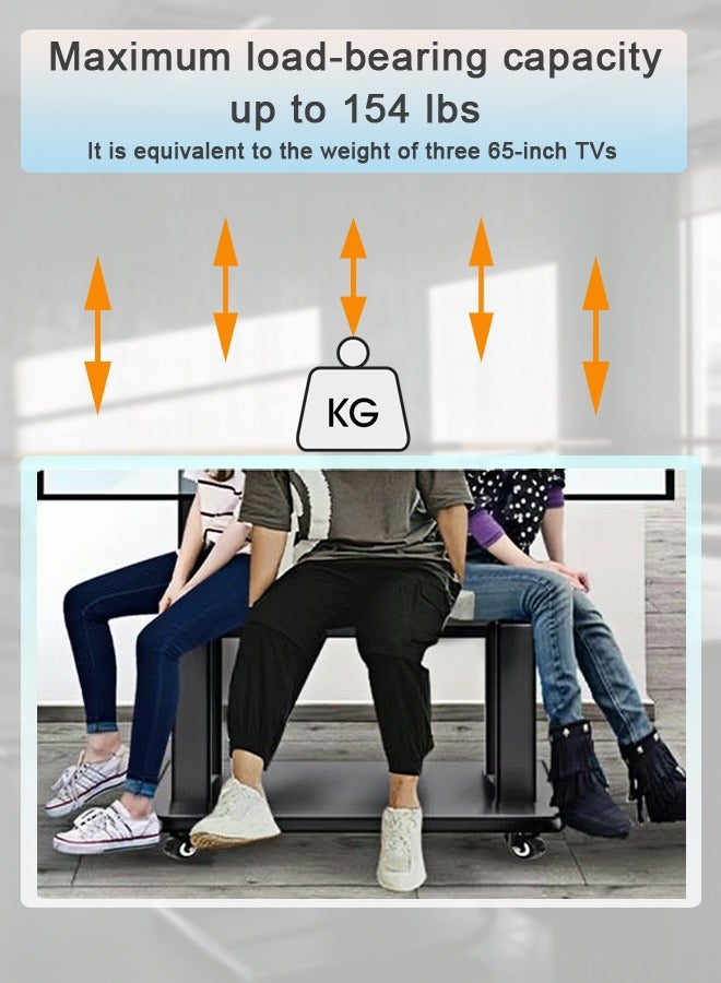 Mobile Rolling TV Cart for 32-70 inch LCD LED 4K Flat Curved TV, Heavy Duty Adjustable Height TV Stand with Lockable Wheels, Max VESA 600x400mm, Up to 70kg