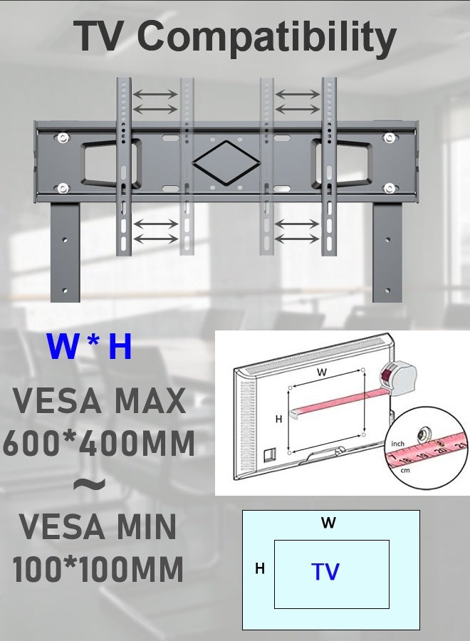Mobile Rolling TV Cart for 32-70 inch LCD LED 4K Flat Curved TV, Heavy Duty Adjustable Height TV Stand with Lockable Wheels, Max VESA 600x400mm, Up to 70kg