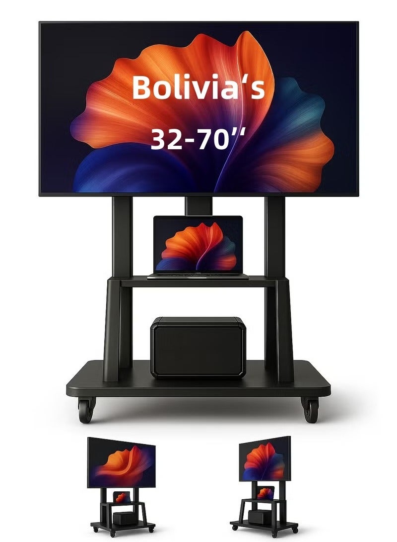 Bolivia's Mobile Rolling TV Cart for 32-70 inch LCD LED 4K Flat Curved TV, Heavy Duty Adjustable Height TV Stand with Lockable Wheels, Max VESA 600x400mm, Up to 70kg  - Image 1