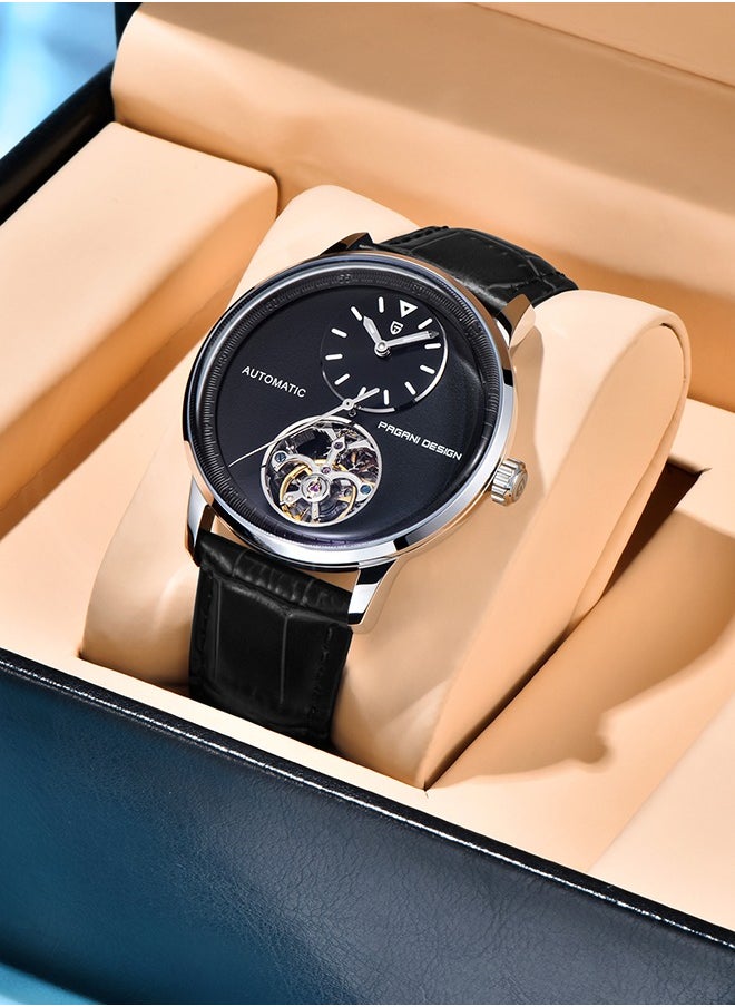 PAGANI DESIGN Men's Watch with Balance Wheel Automatic Mechanical Stainless Steel Wrist Watch for Men, Business Style, Leather Watch Band  - Image 2