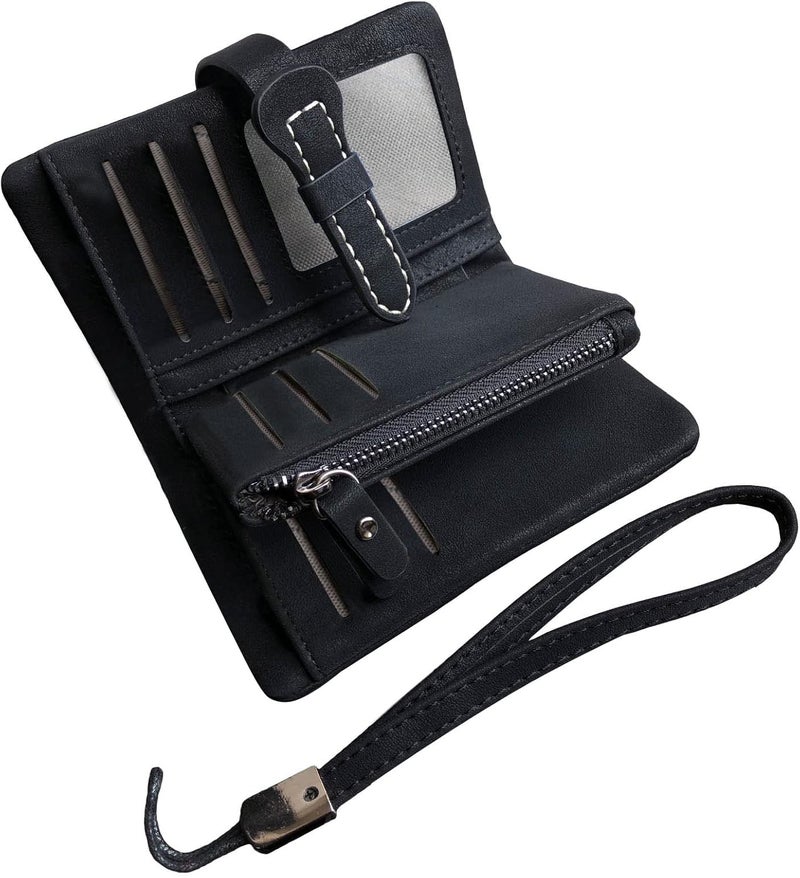 AOXONEL Women's Small Bifold Leather wallet Rfid blocking Ladies Wristlet with Card holder id window Coin Purse - Image 1
