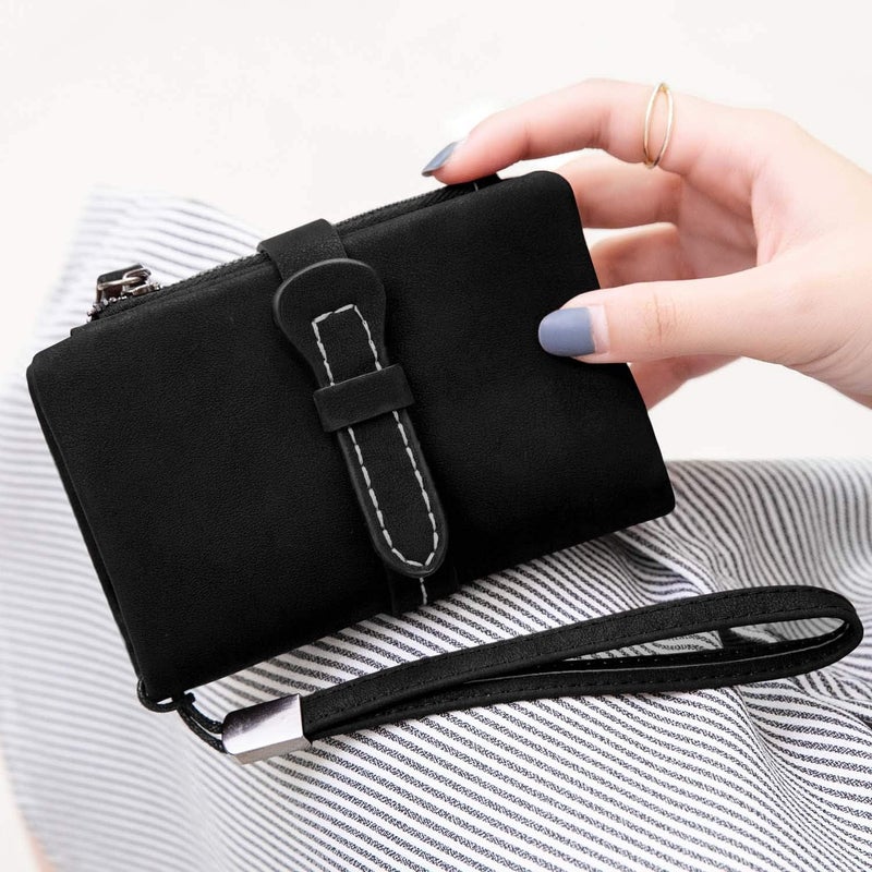 AOXONEL Women's Small Bifold Leather wallet Rfid blocking Ladies Wristlet with Card holder id window Coin Purse - Image 4