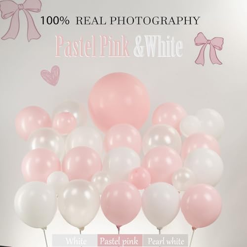 kozee Pastel Pink Pearl White Balloon Garland Arch Kit 130pcs With Bow Tie and Mylar Balloon for Girls 1st Birthday Baby Shower Pink Party Coquette Birthday Decorations - Image 3