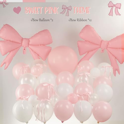 kozee Pastel Pink Pearl White Balloon Garland Arch Kit 130pcs With Bow Tie and Mylar Balloon for Girls 1st Birthday Baby Shower Pink Party Coquette Birthday Decorations - Image 4