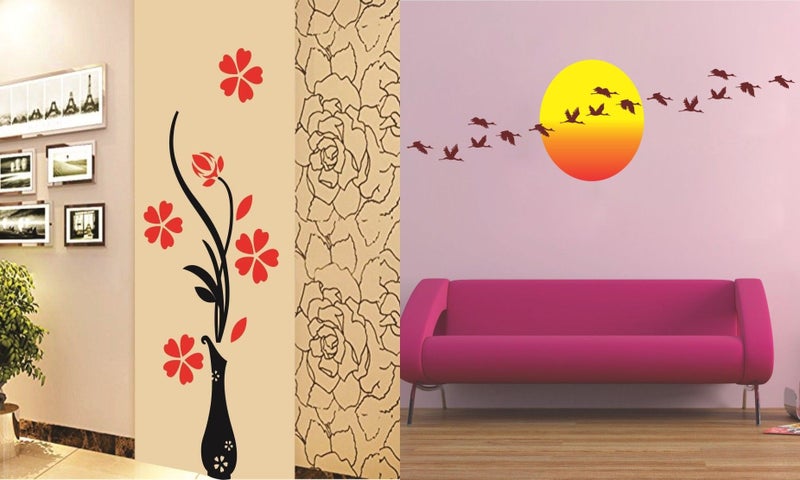 Eja Art مزهرية زهور حمراء وطيور شمسية طائرة - Image 1