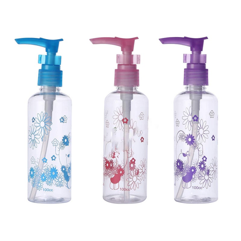 Lakeer Plastic 100Ml Empty Printed Lotion/Cream/Soap/Sanitizer Dispenser / (Multi Purpose) Bottle With Pump Action And Saftey Lock Set Of 3 Pc - Image 1