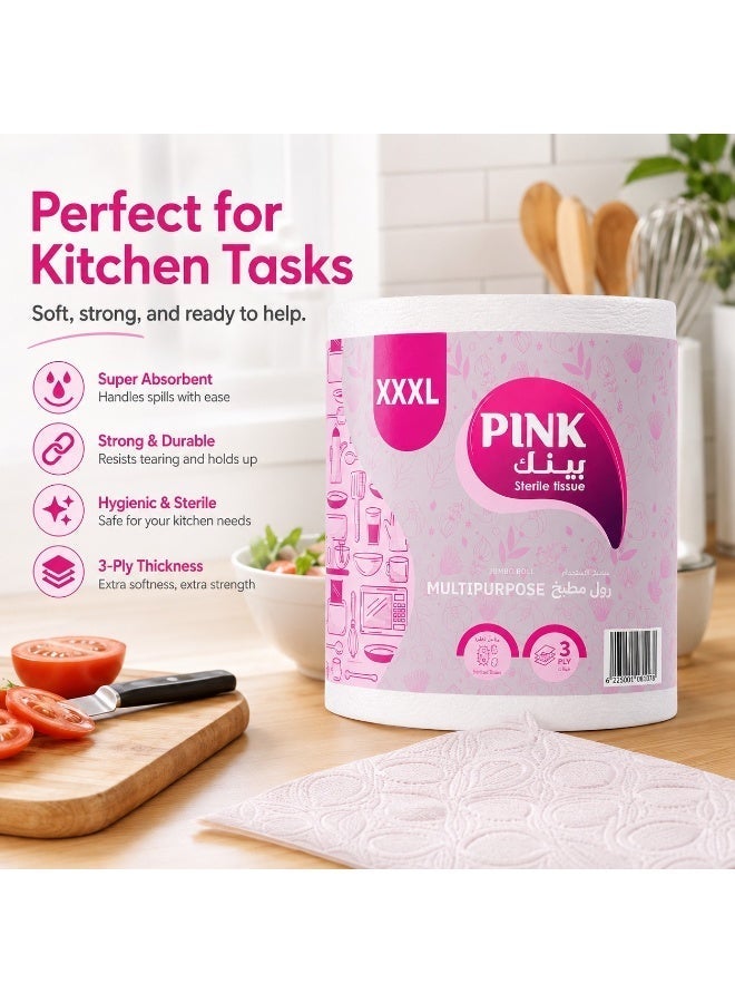 بينك جامبو رول مطبخ متعدد الاستخدام  3 طبقة 1 رول حجم  XXXL - Image 3