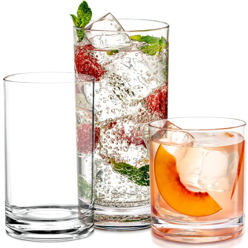 Le'raze Elegant Acrylic Drinking Glasses [Set of 18] Multi Size Attractive Clear Plastic Tumblers - Unbreakable Drinkware Set Ideal for Indoor and Outdoor - Kid Friendly - Image 1