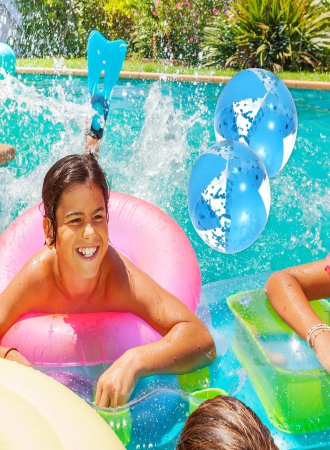Whaline 3Pcs Glitter Inflatable Beach Ball 16 Inch Round Blue Confetti Pool PVC Balls Cute Game Toys for Summer Hawaiian Tropical Theme Beach Party Decor (Lake Blue) - Image 5