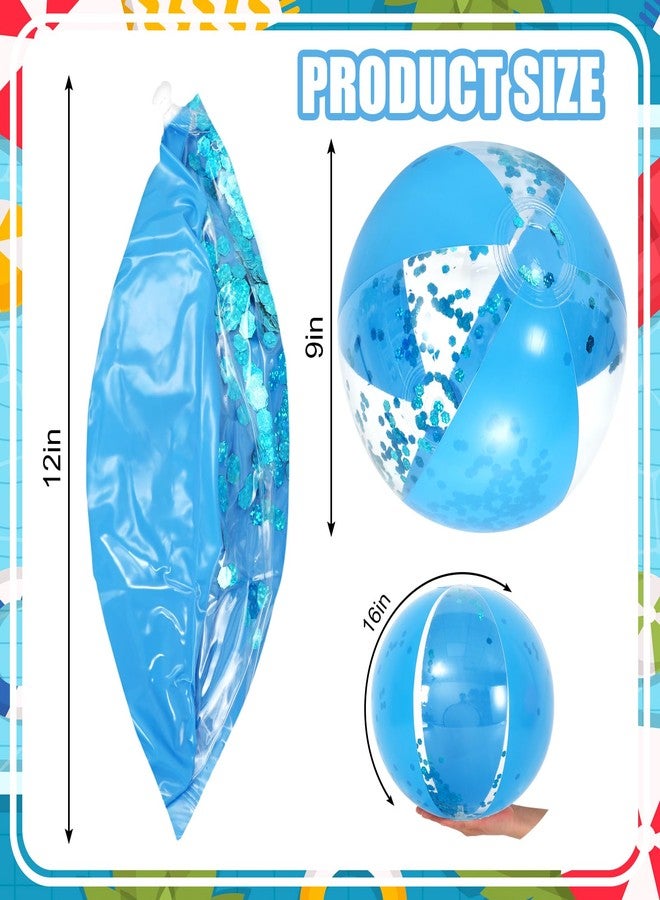 Whaline 3Pcs Glitter Inflatable Beach Ball 16 Inch Round Blue Confetti Pool PVC Balls Cute Game Toys for Summer Hawaiian Tropical Theme Beach Party Decor (Lake Blue) - Image 2