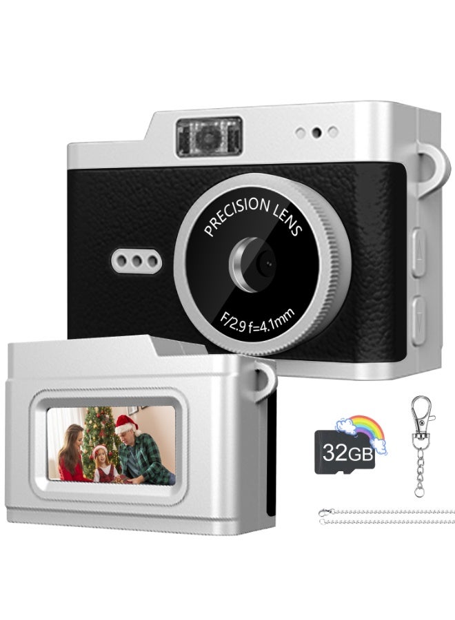 Mini Keychain Camera - 1080P Mini Retro Digital Camera - Tiny Portable Small Cameras Vintage Compact Micro Cameras - Pocket Video Recorder With 32GB Card, Adapters For Travel Study Recording - Image 1