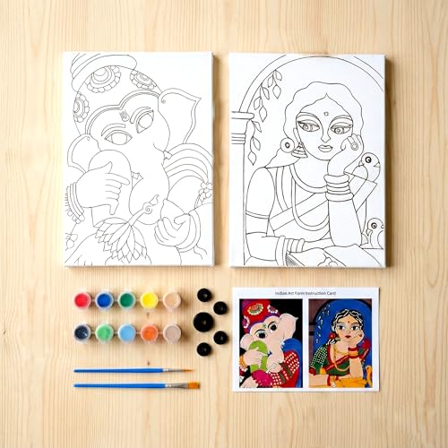 HOBBY INDIA Canvas Painting Set Kit for Kids & Adults | DIY Art & Craft for Girls & Boys | Home, Bedroom, Living Room, Office & Wall Décor | Birthday & Return Gift | Indian Art Form (Madhubani Art) - Image 5